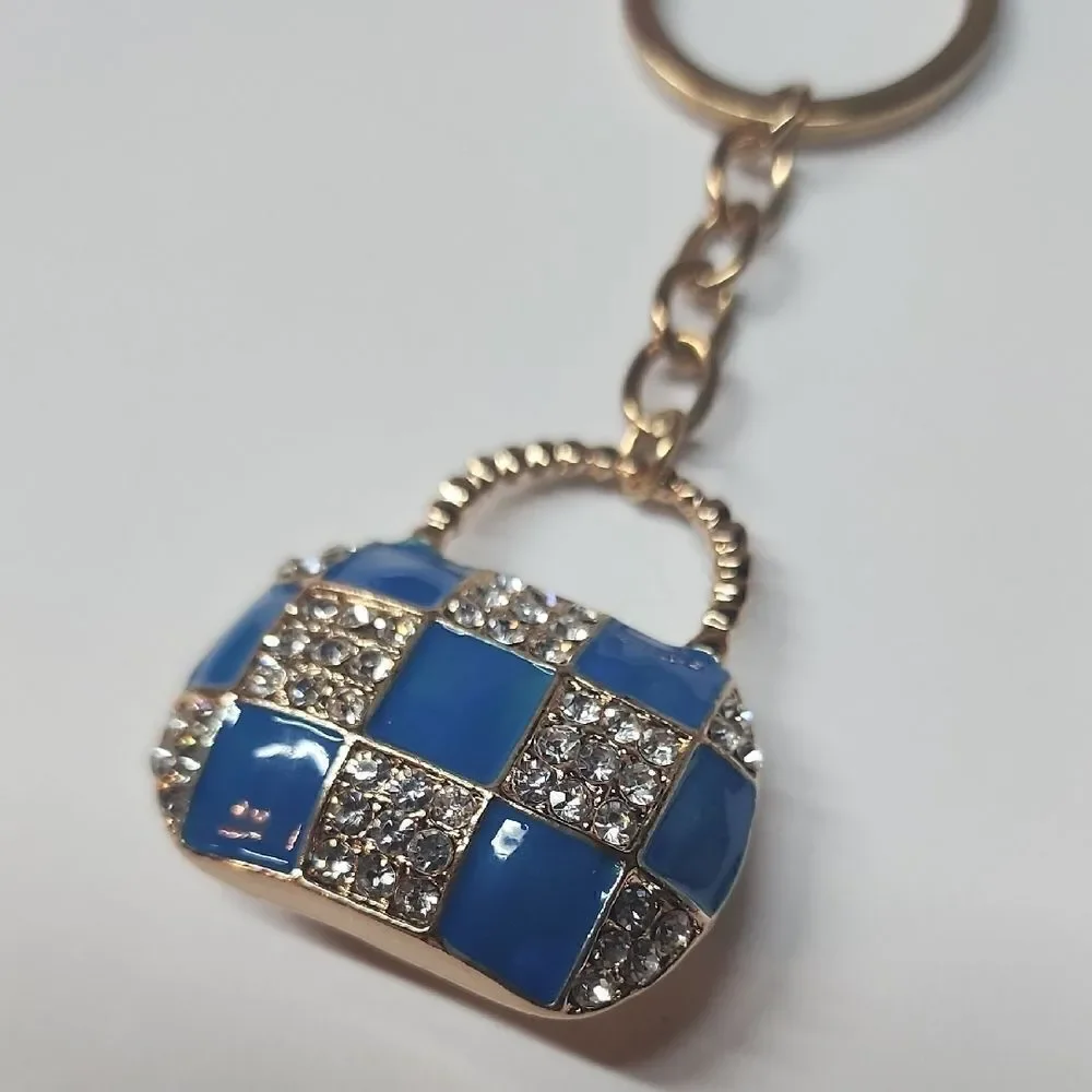 Blue and Gold Checkered Keychain